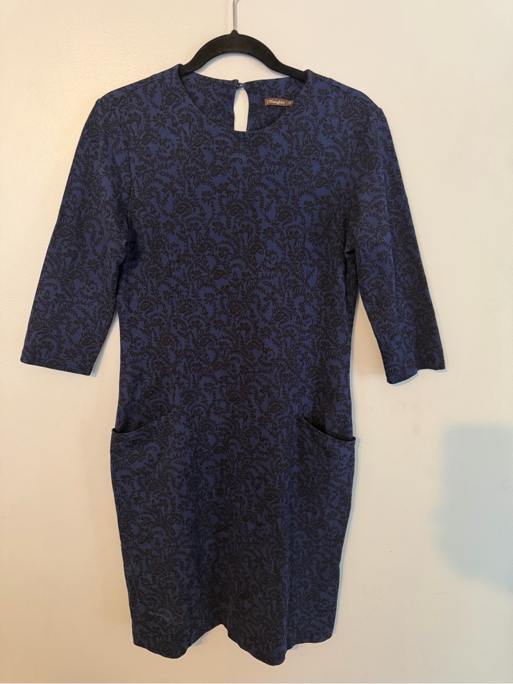 J. McLaughlin Navy and Black Floral Jacquard Sheath Dress